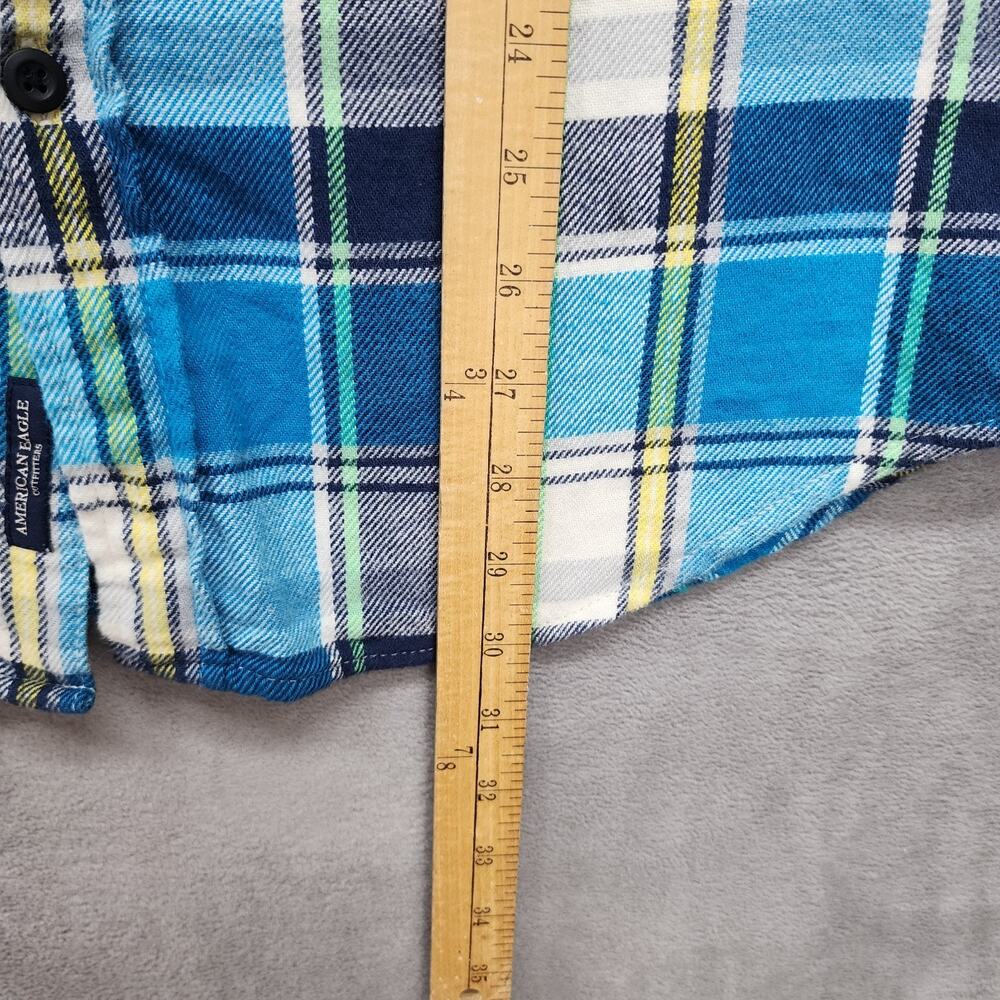 American Eagle Outfitters Men’s Medium Flannel Button Up Shirt Blue Plaid Cotton - Picture 12 of 16